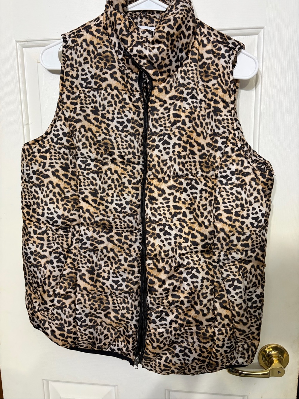 new directions Leopard Print Puffer Vest - Tan/Black